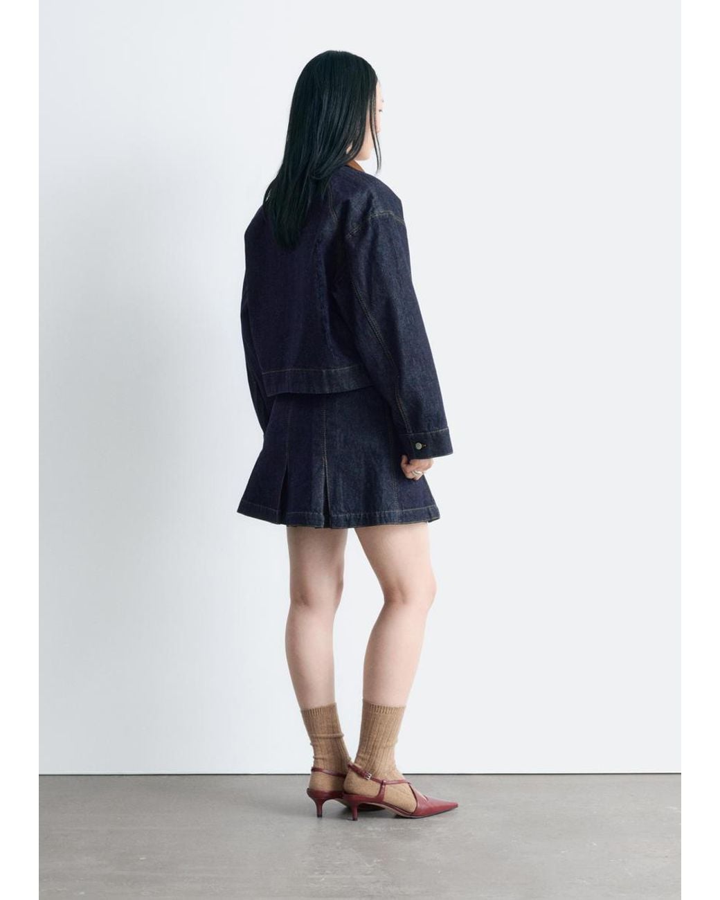 & Other Stories Blue Short Cord-Collar Denim Jacket