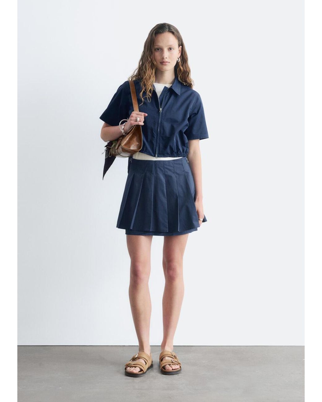 & Other Stories Blue Pleated Mini Skirt