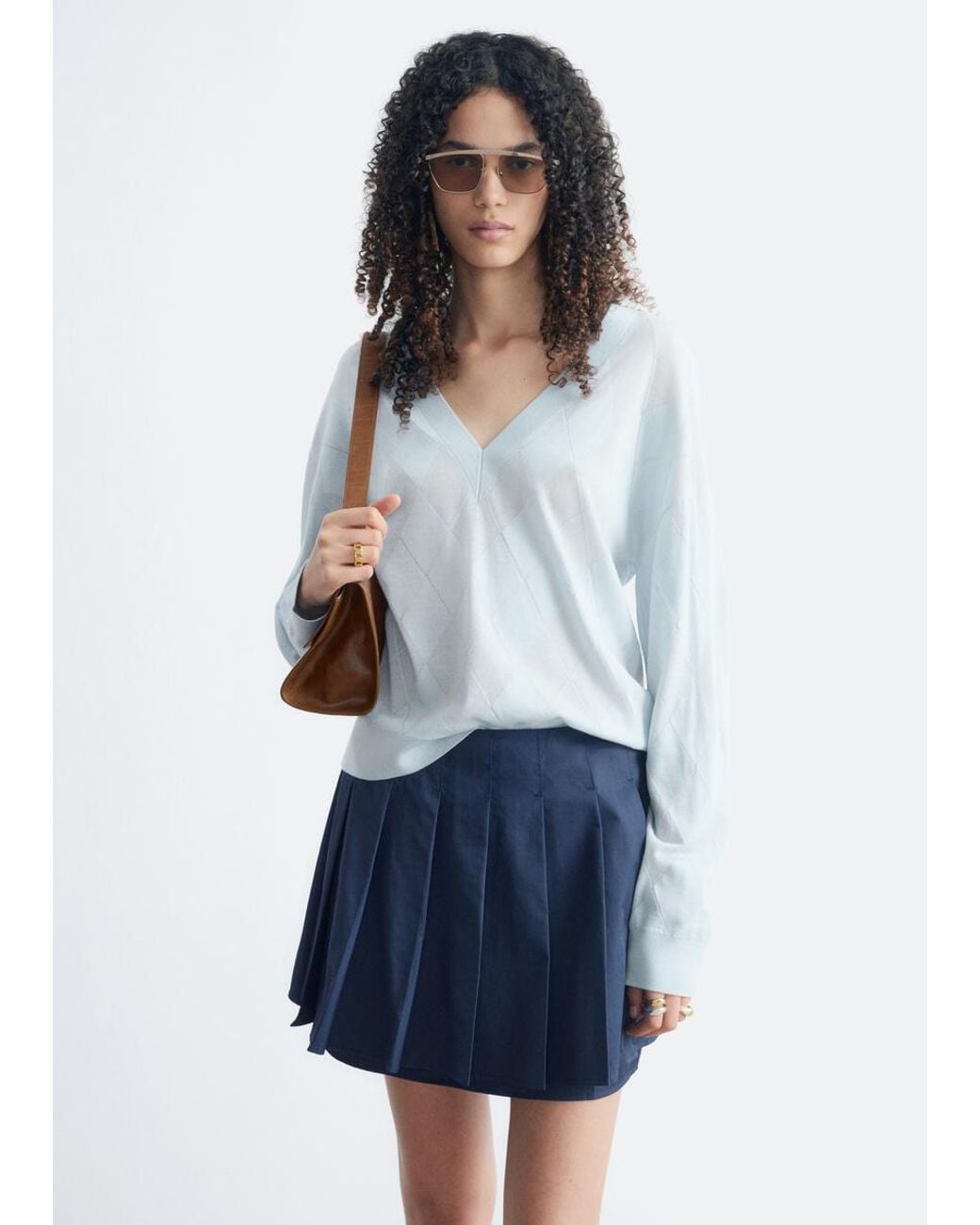 & Other Stories White Deep V-Neck Merino Wool Jumper