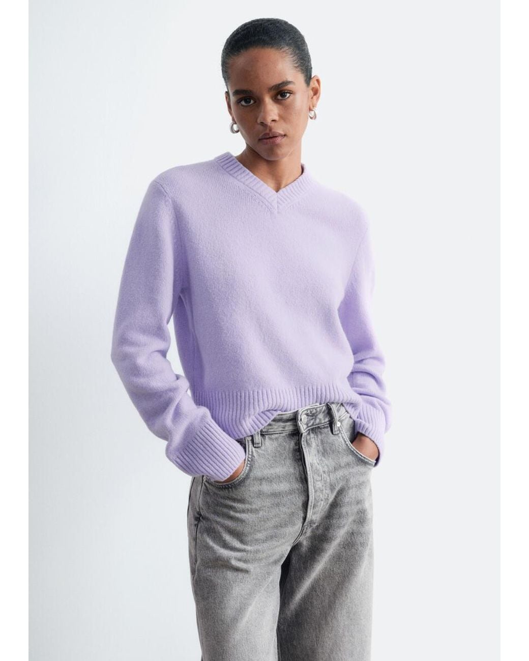 & Other Stories Gray V-Neck Jumper