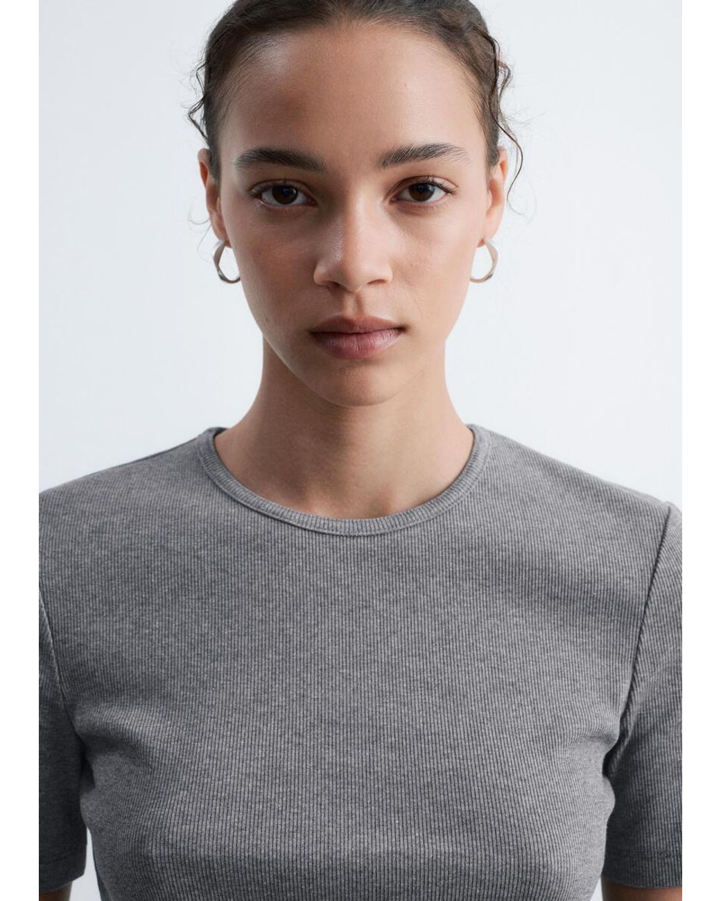 & Other Stories Gray Ribbed T-Shirt
