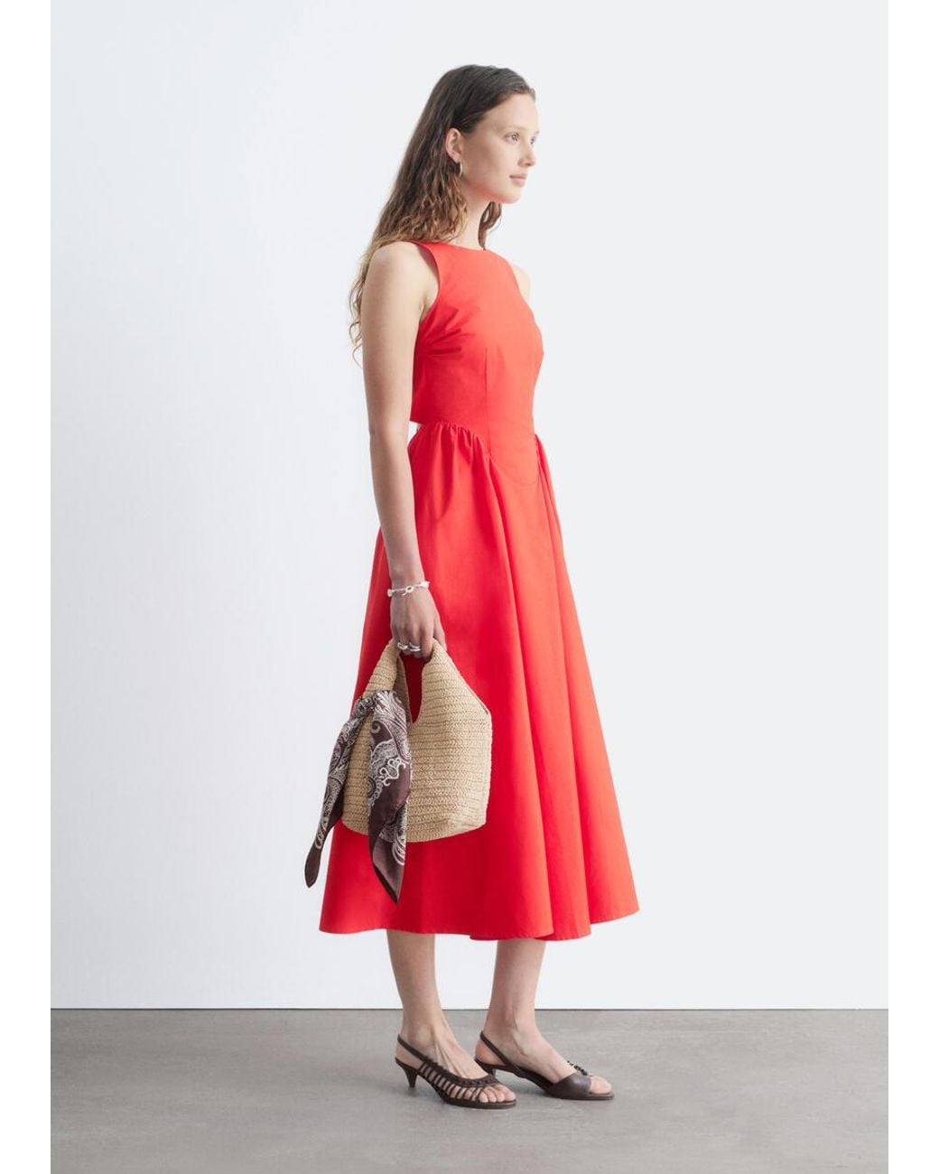 & Other Stories Red Tie-Back Midi Dress