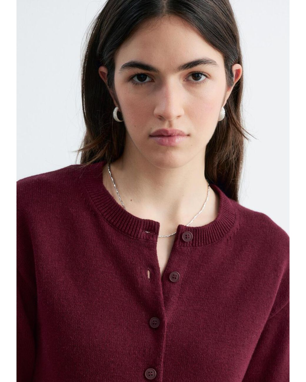 & Other Stories Red Thin-Knit Cardigan