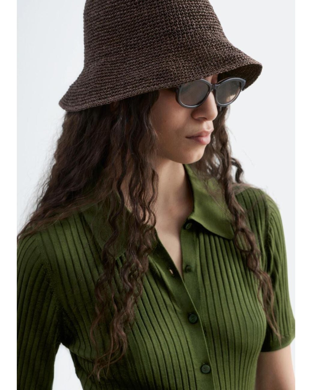 & Other Stories Brown Woven Straw Bucket Hat