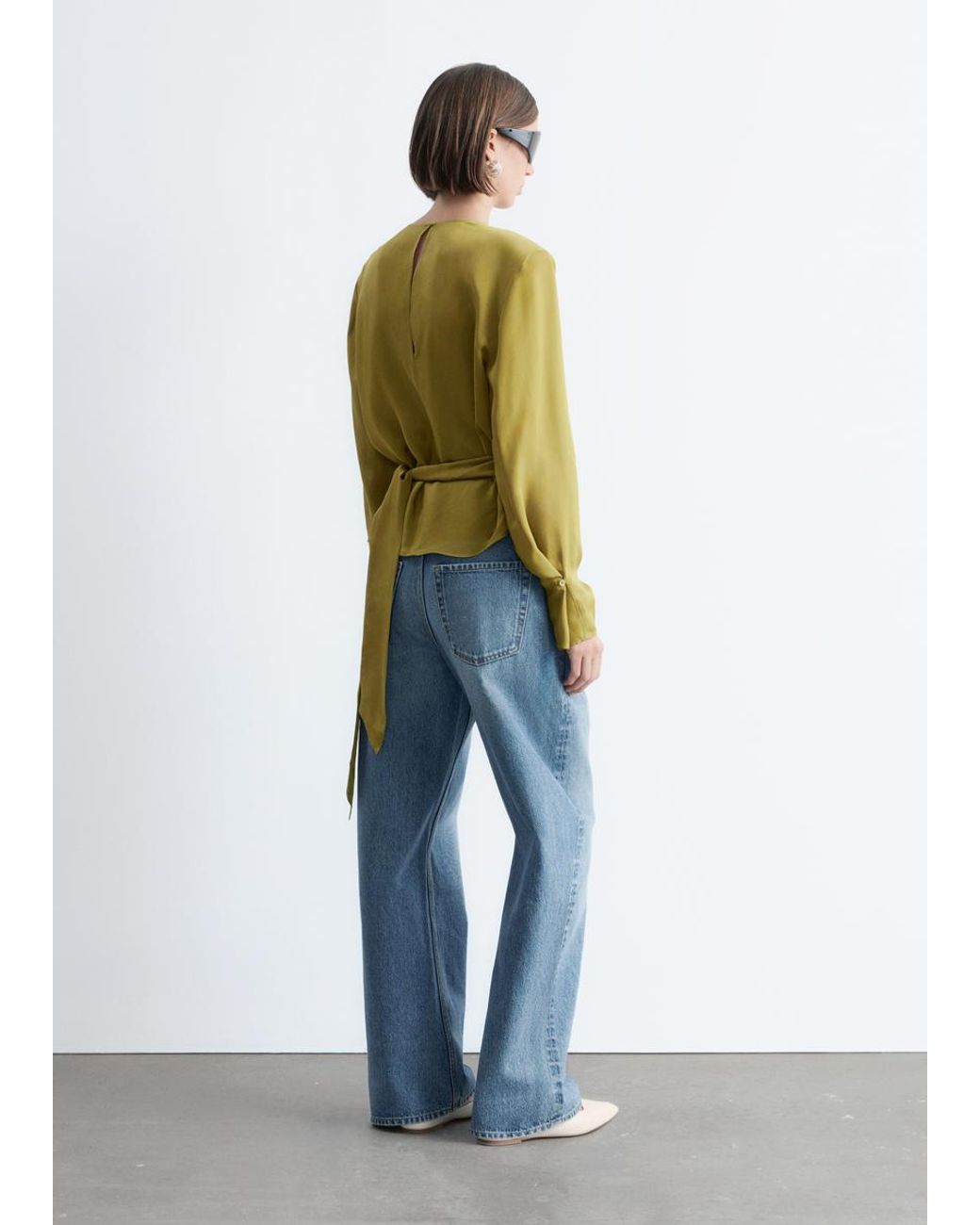 & Other Stories Green Gathered Tie-Belt Blouse