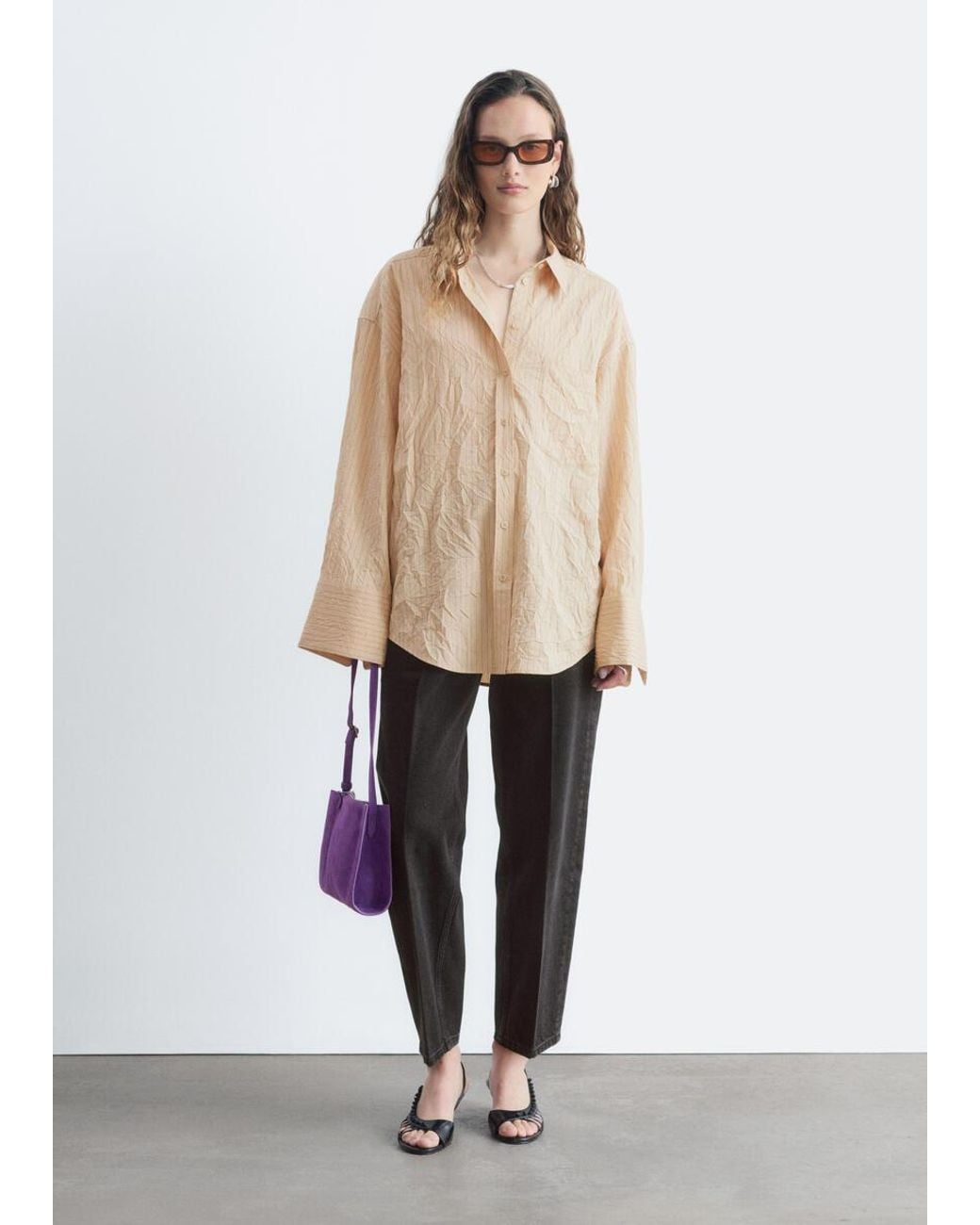 & Other Stories Natural Crinkled Oversized Shirt