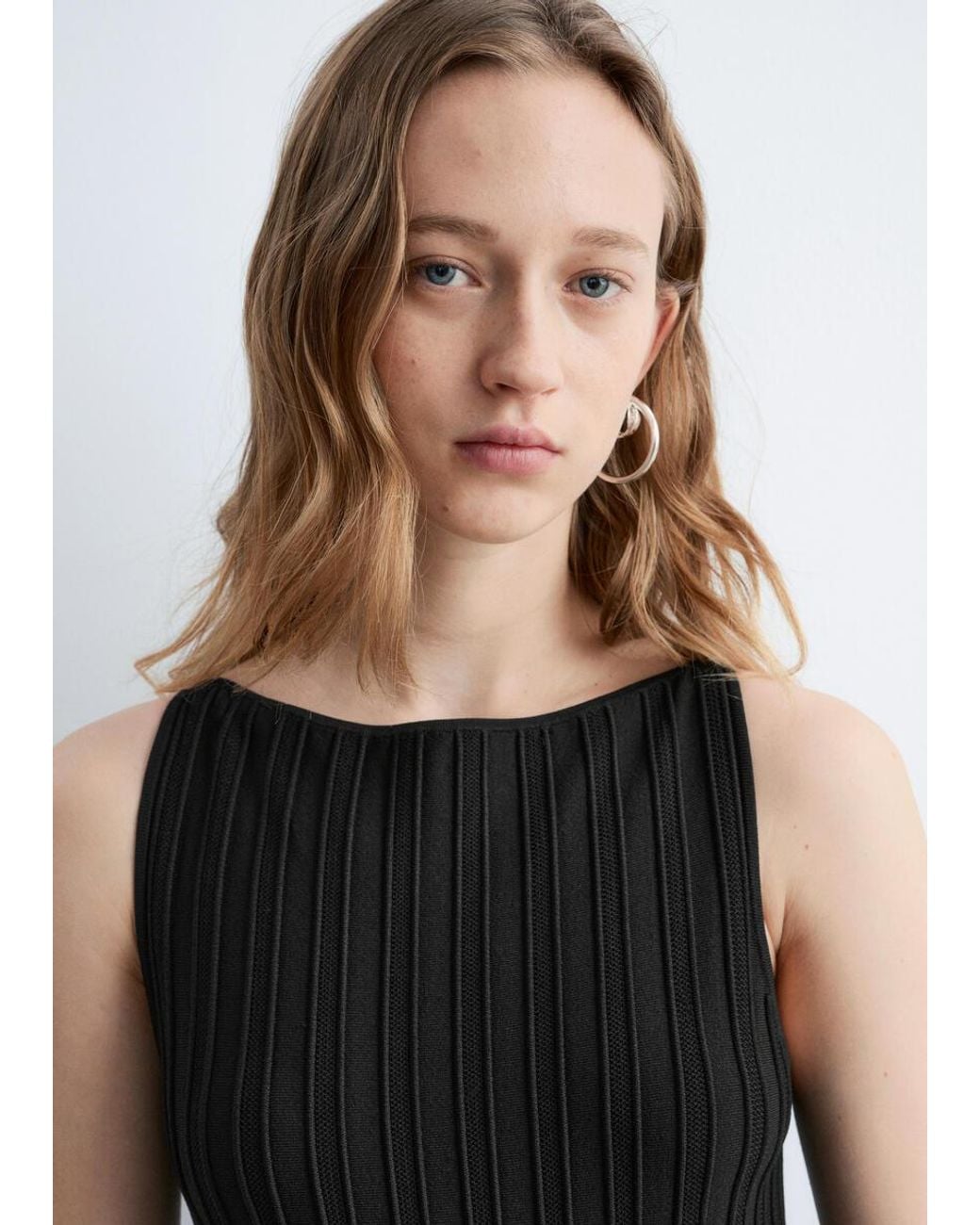 & Other Stories Black Rib-Knit Midi Dress