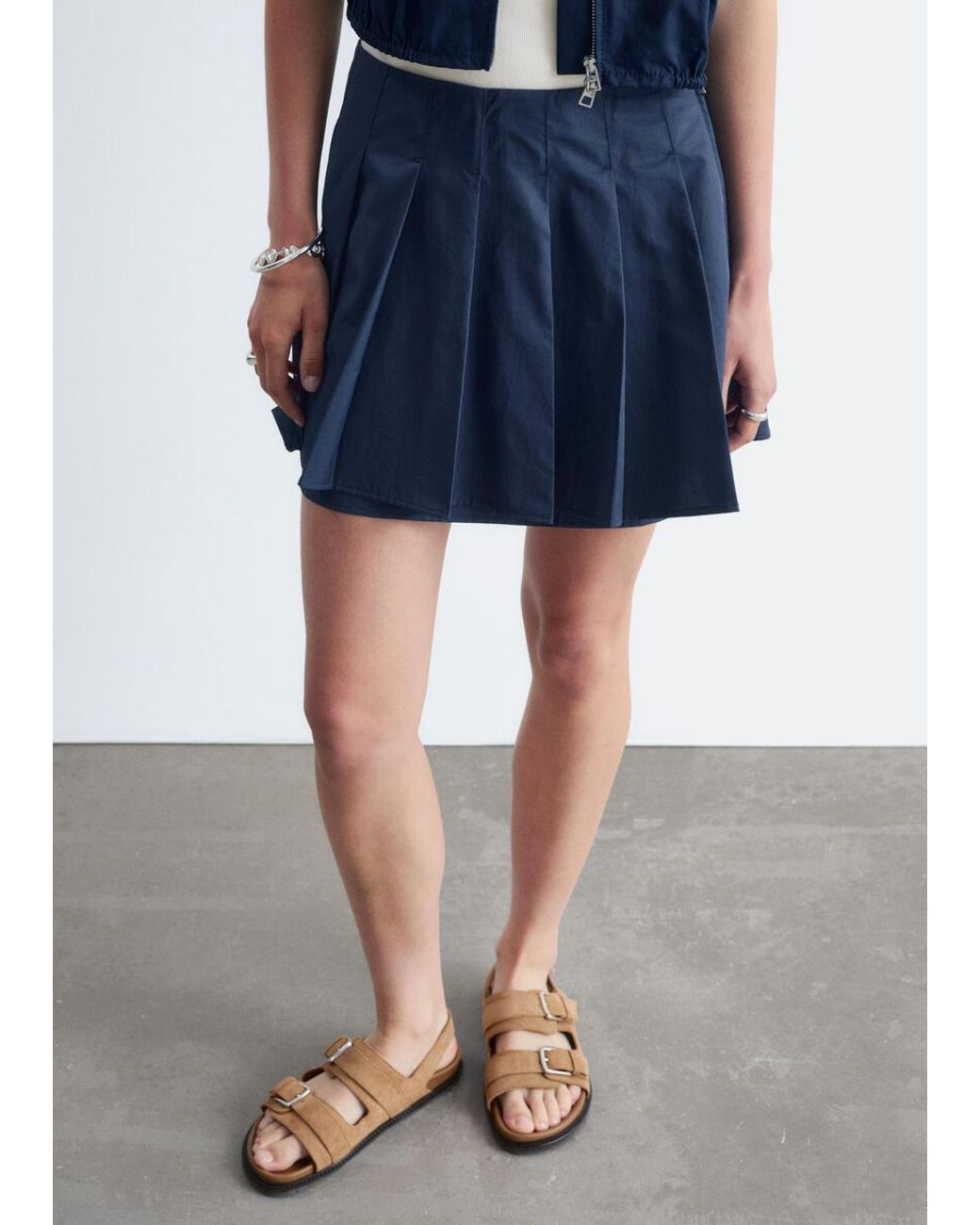 & Other Stories Blue Pleated Mini Skirt