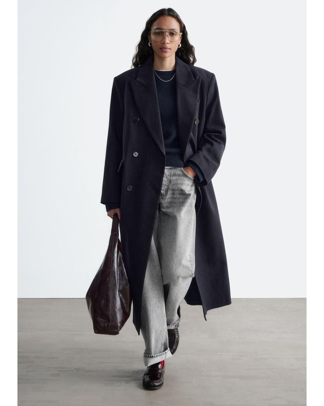 & Other Stories Blue Double-Breasted Cotton-Wool Coat