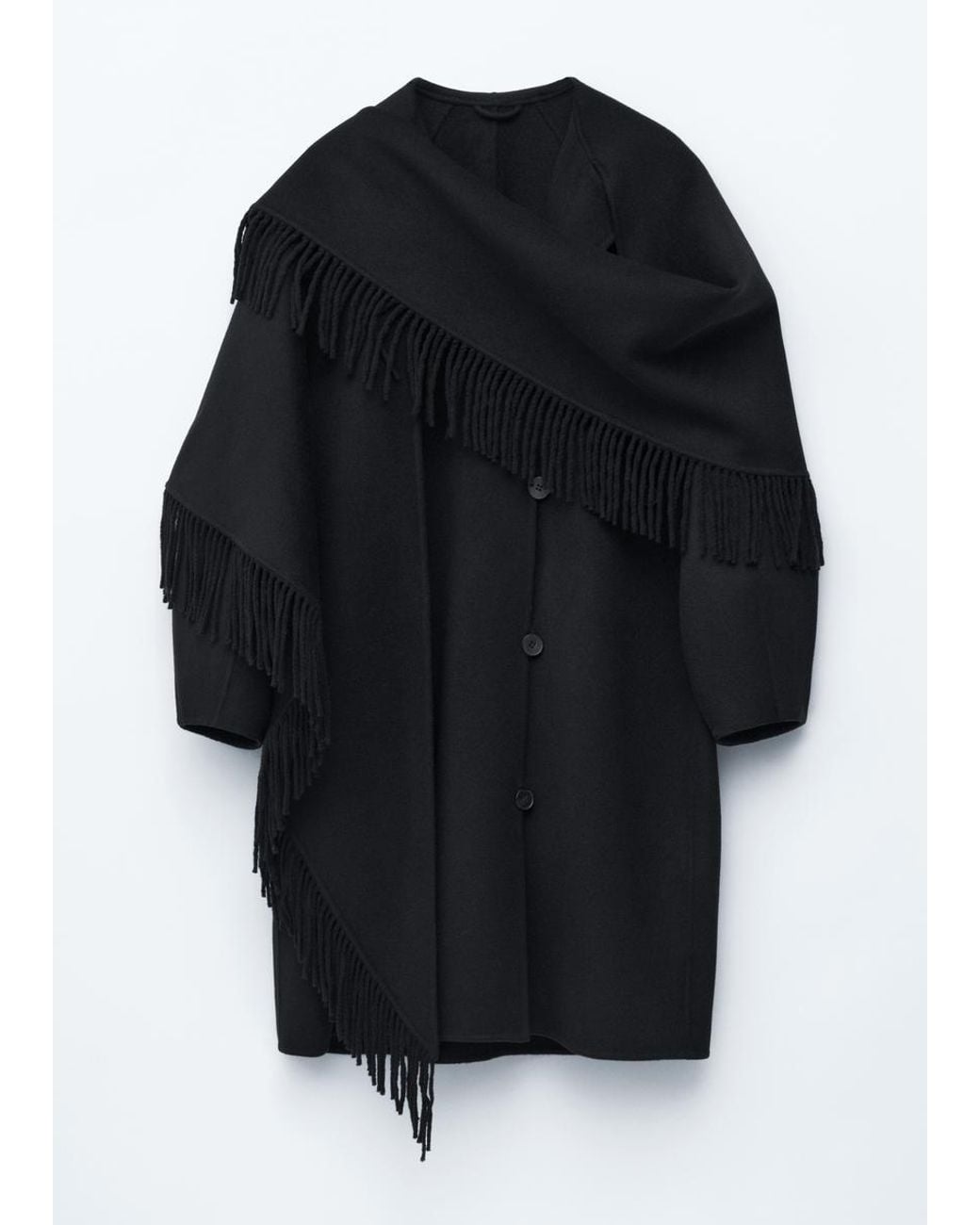 & Other Stories White Fringed Shawl Wool Coat