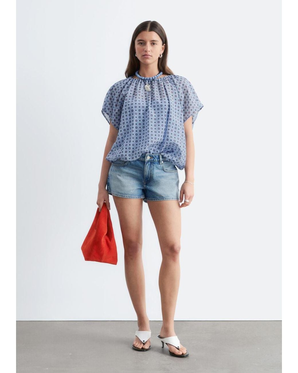 & Other Stories Blue Printed Balloon Blouse