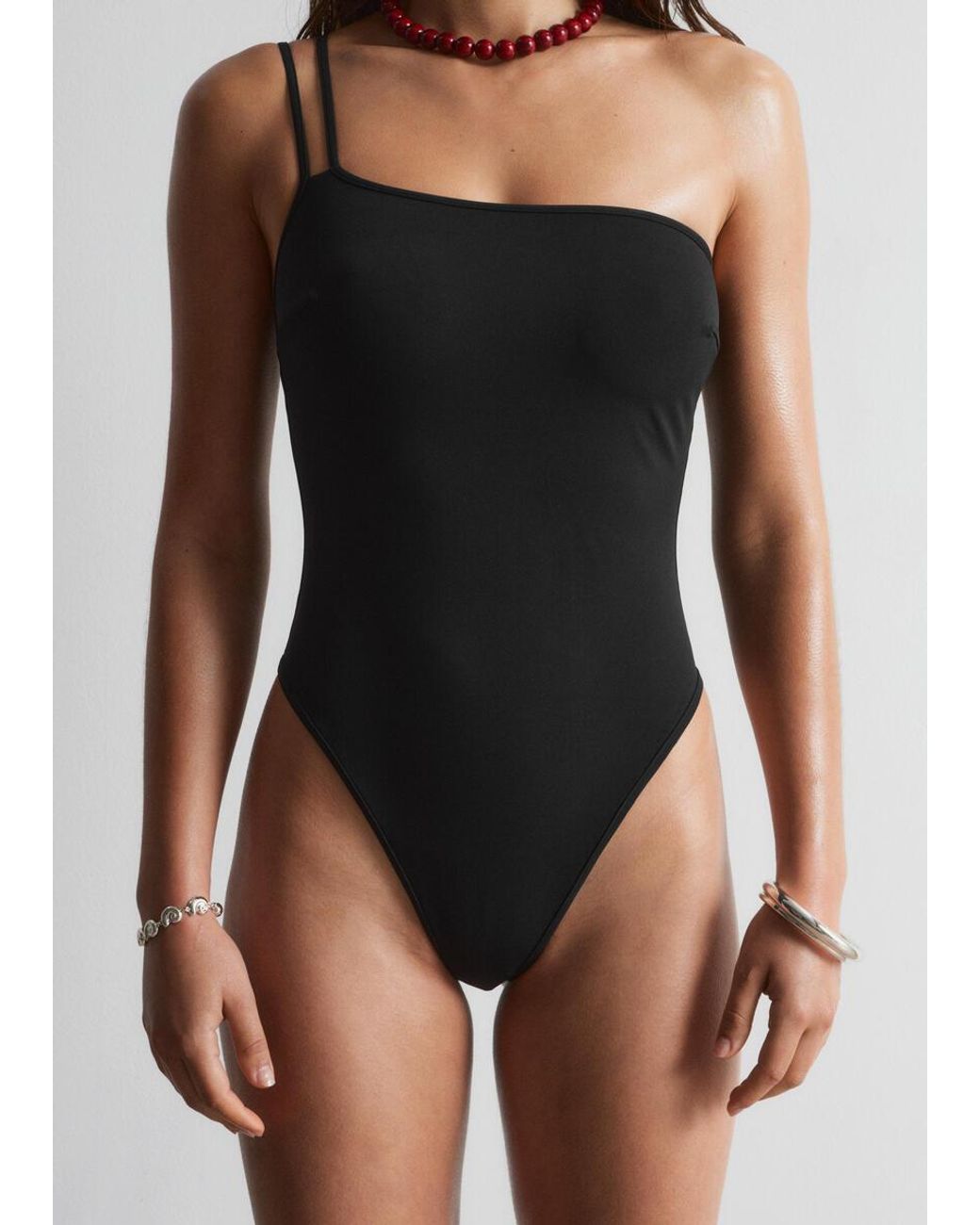 & Other Stories Black One-Shoulder Swimsuit