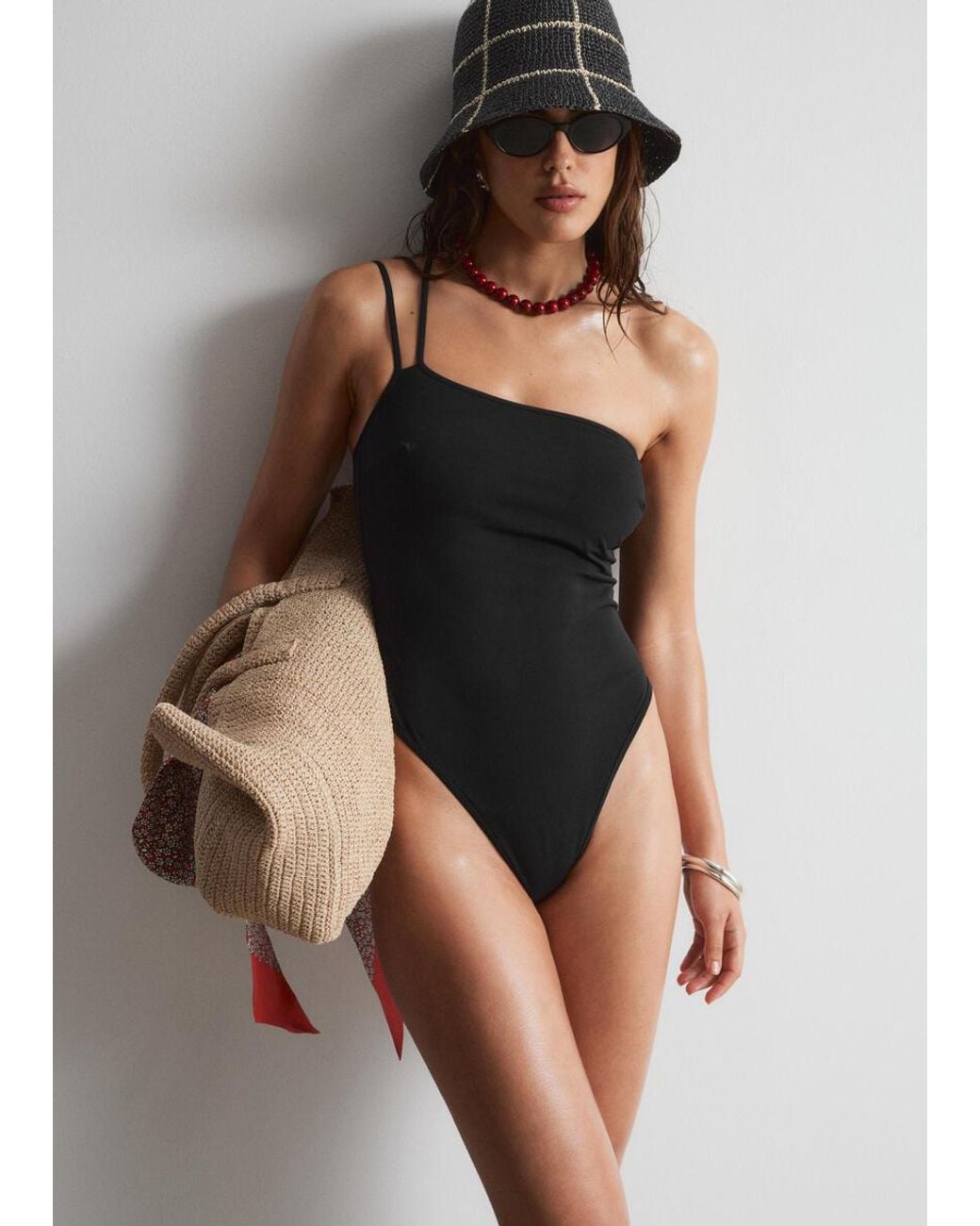 & Other Stories Black One-Shoulder Swimsuit