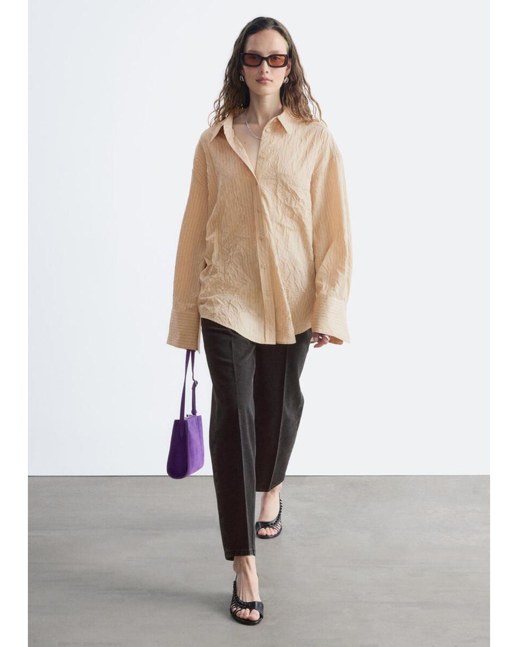 & Other Stories Natural Crinkled Oversized Shirt