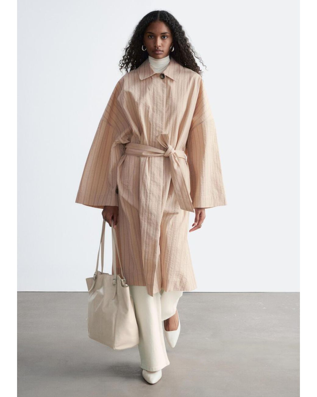 & Other Stories Natural Oversized Pinstripe Trench Coat