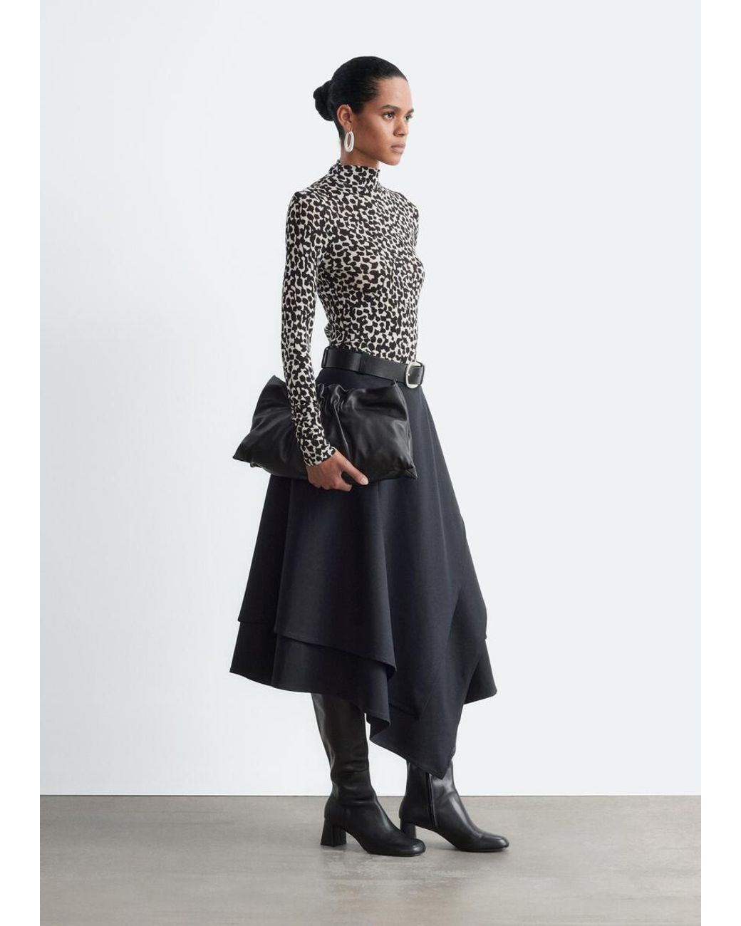 & Other Stories Black Wool Mock-Neck Top