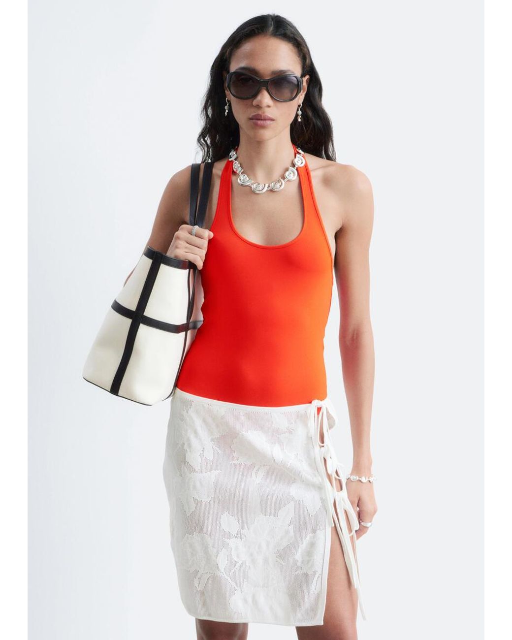 & Other Stories Red Open-Back Halterneck Bodysuit