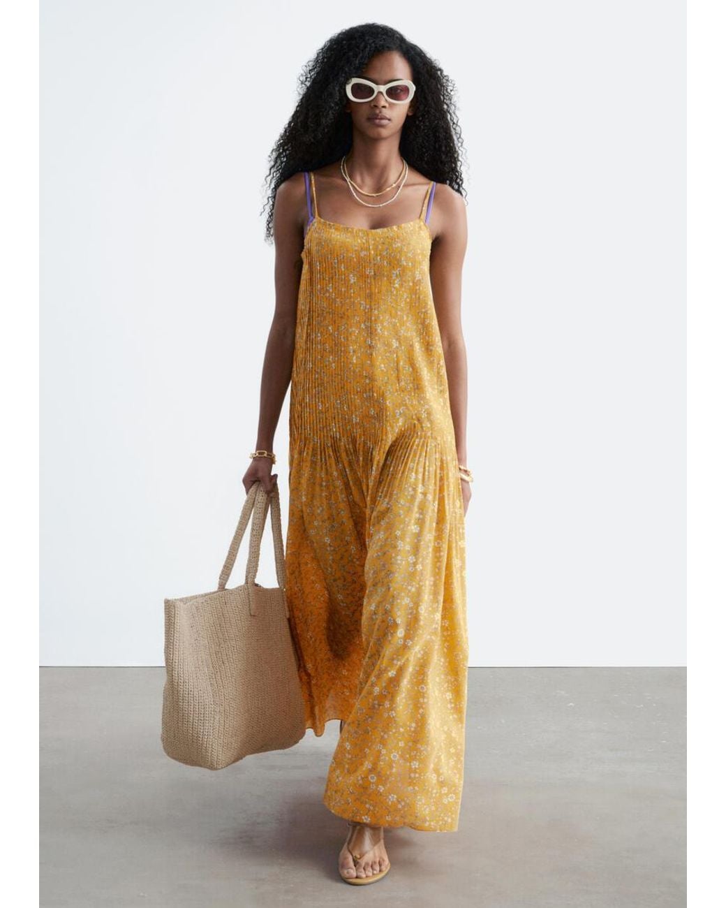 & Other Stories Yellow Pleated Bodice Maxi Dress