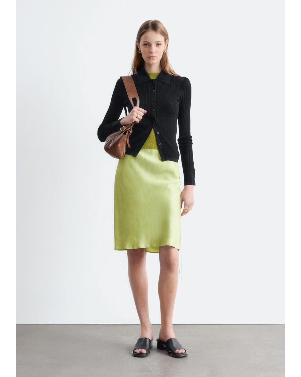 & Other Stories Black Pointelle Rib Polo Shirt