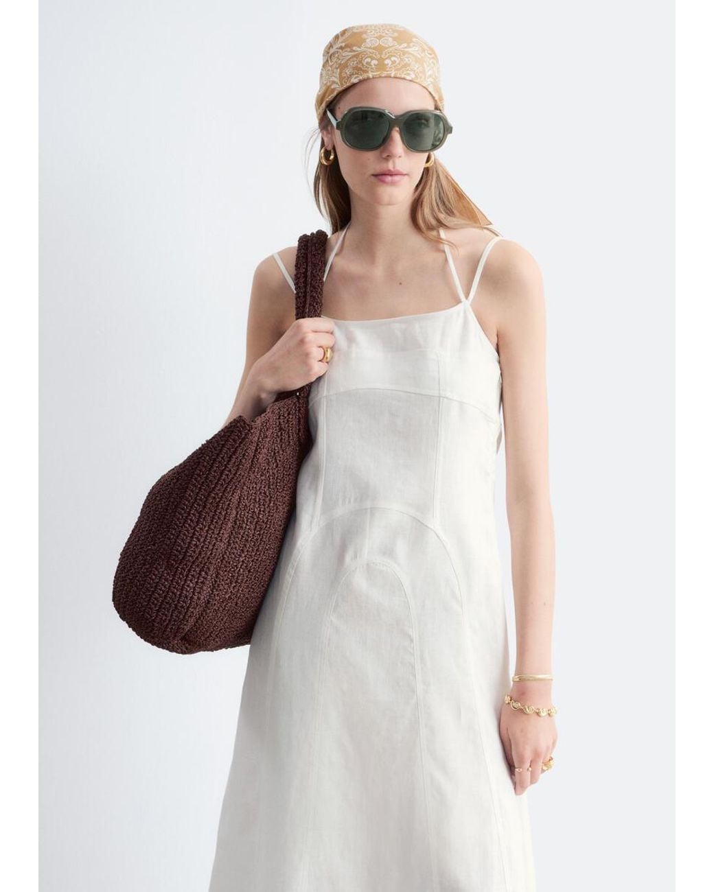 & Other Stories White Linen Midi Dress