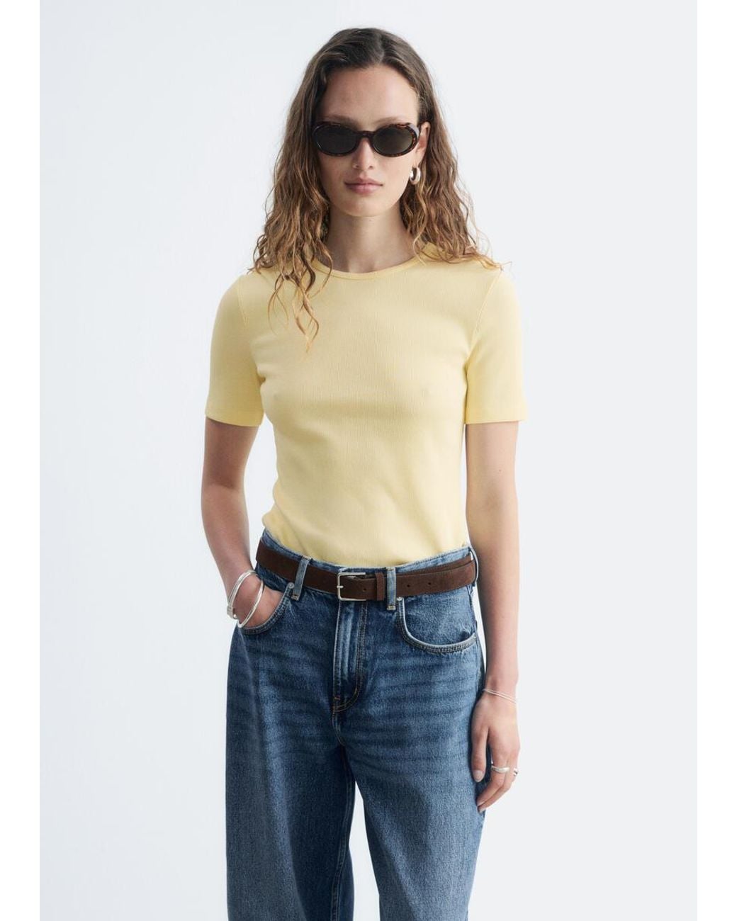& Other Stories Blue Ribbed T-Shirt