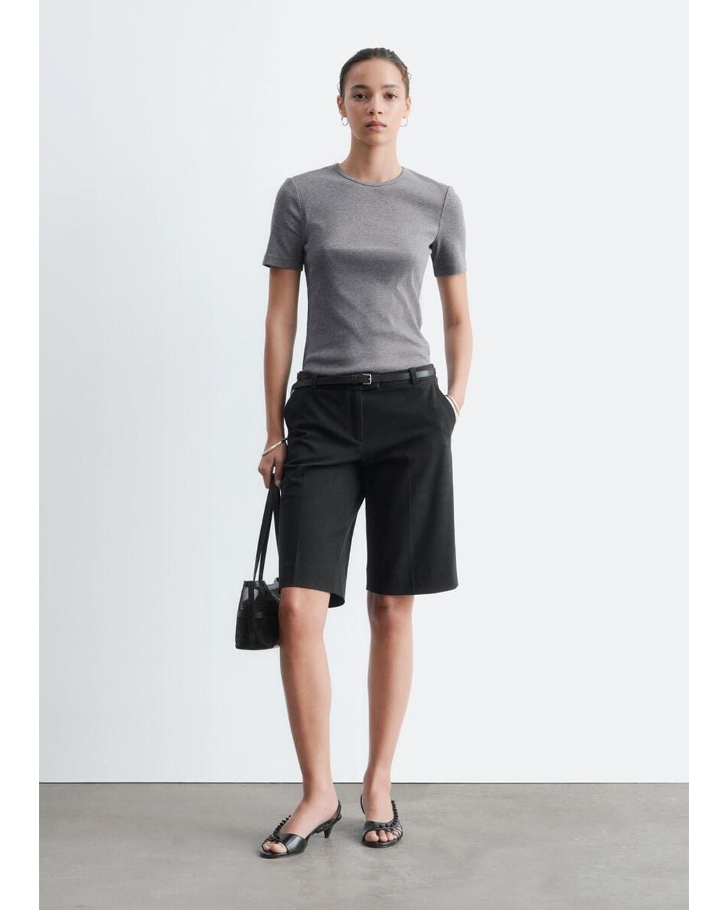 & Other Stories Gray Ribbed T-Shirt