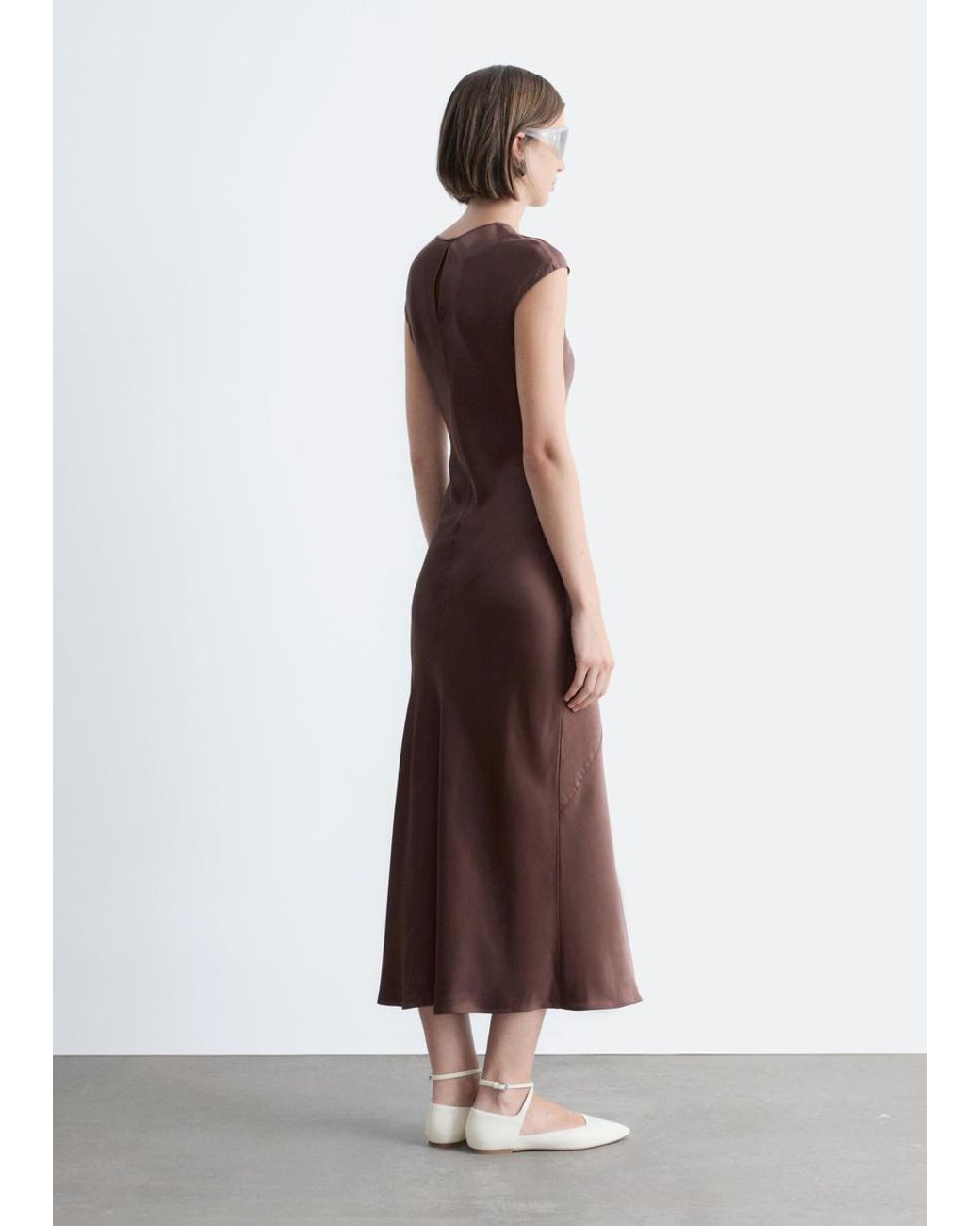 & Other Stories Brown Fitted Satin Maxi Dress