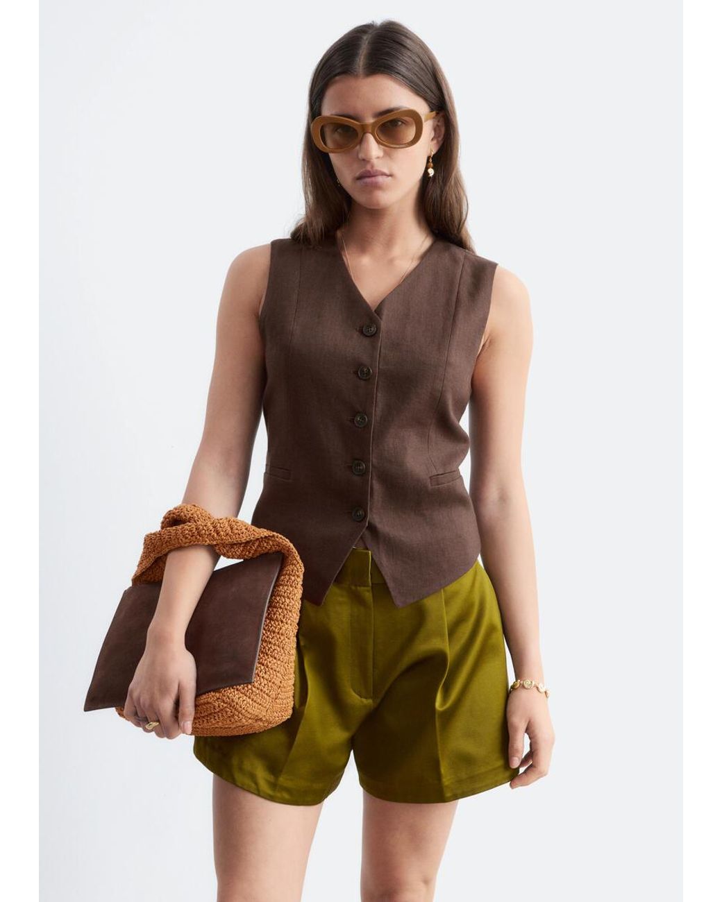 & Other Stories Brown Linen Waistcoat