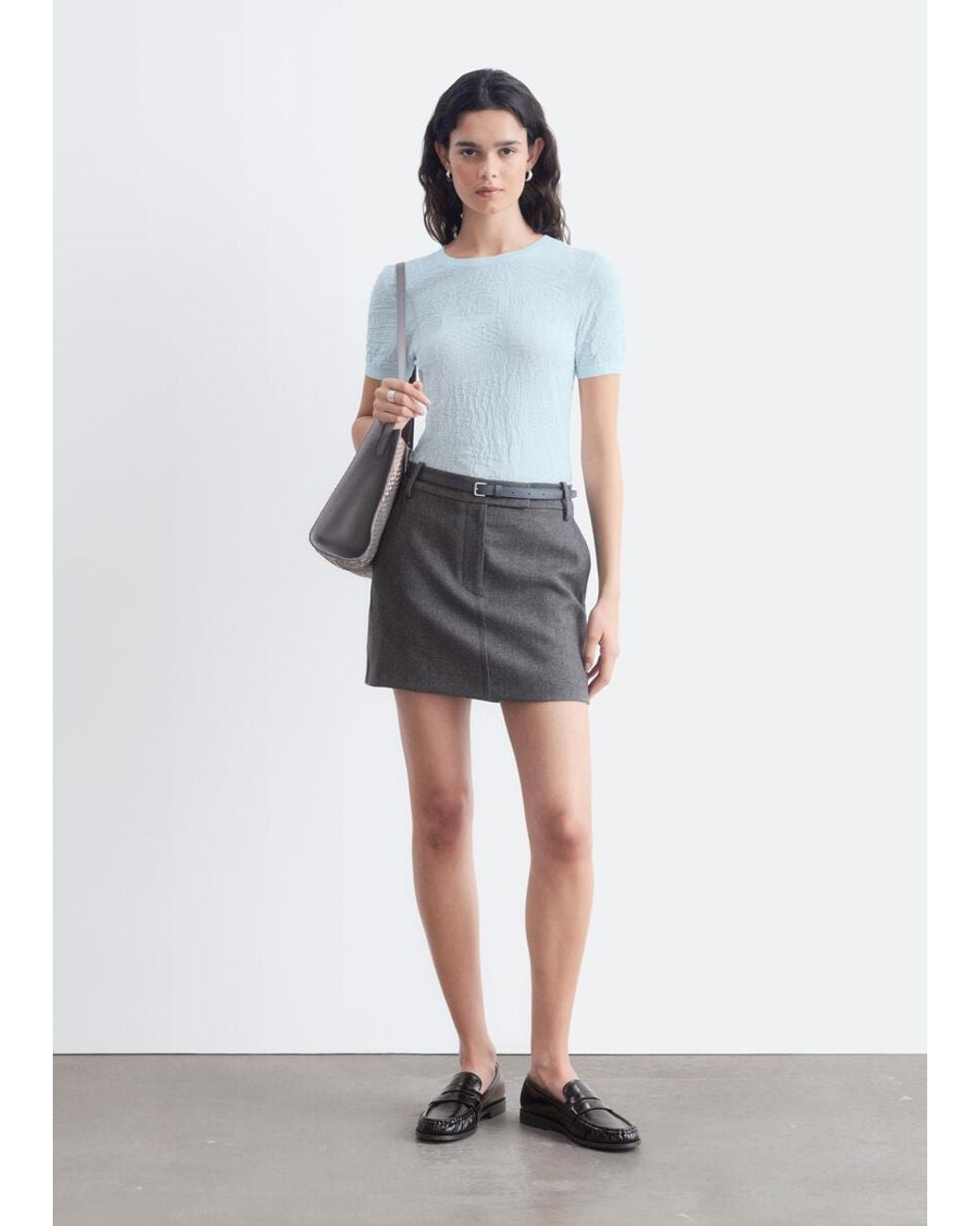 & Other Stories Gray Jacquard Knit T-Shirt