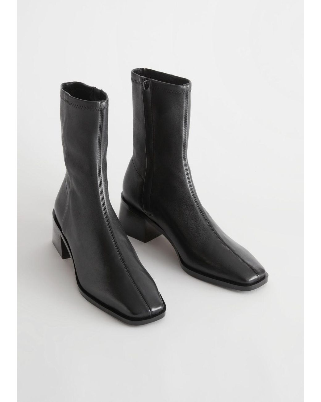 & Other Stories Squared Leather Sock Boots in Black Lyst
