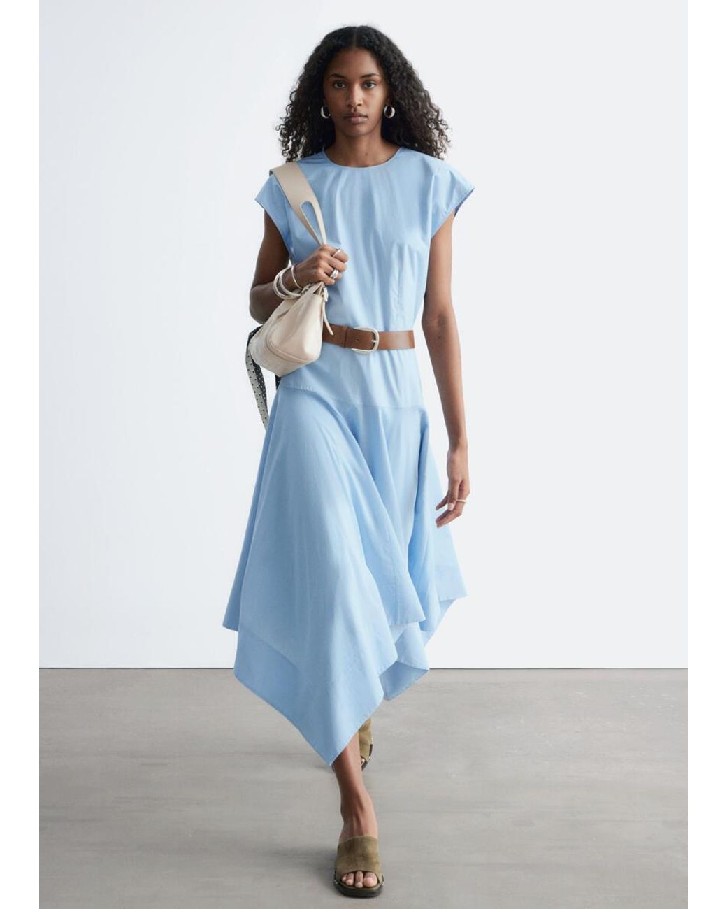 & Other Stories Blue Cotton Poplin Midi Dress