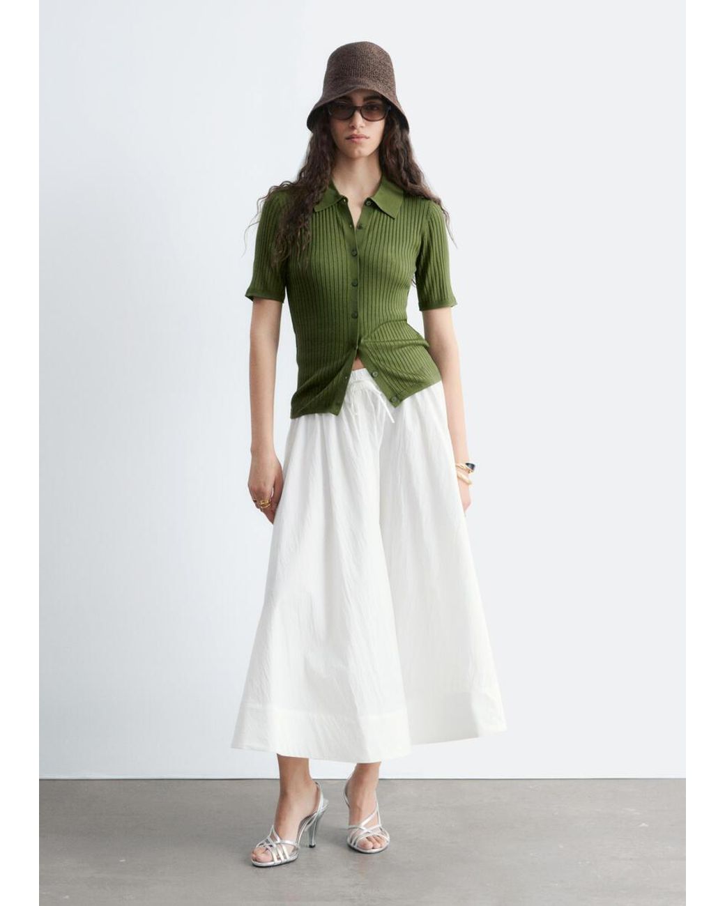 & Other Stories Green Rib-Knit Top