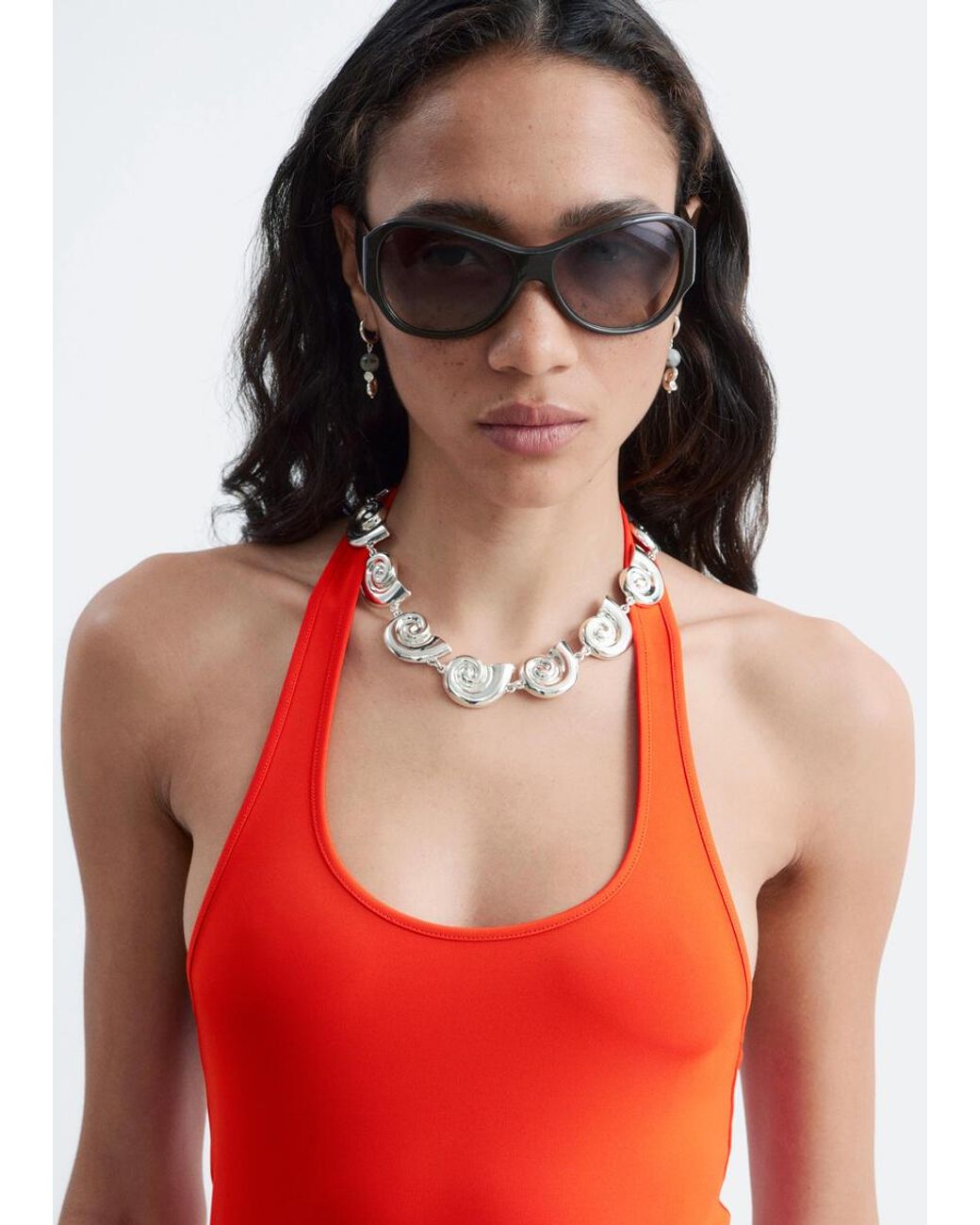 & Other Stories Red Open-Back Halterneck Bodysuit