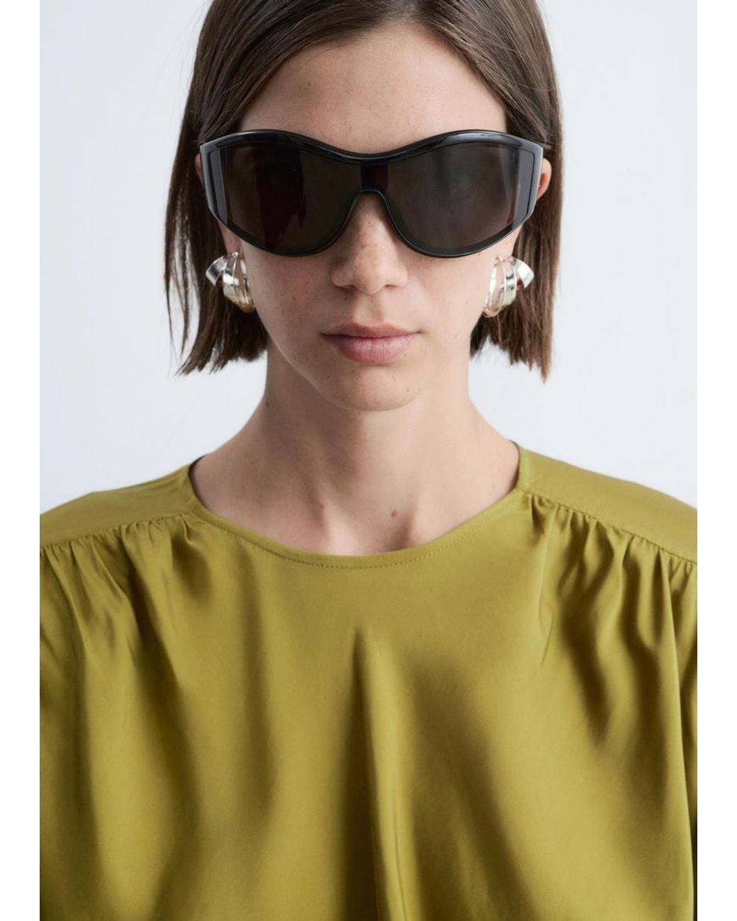 & Other Stories Green Gathered Tie-Belt Blouse
