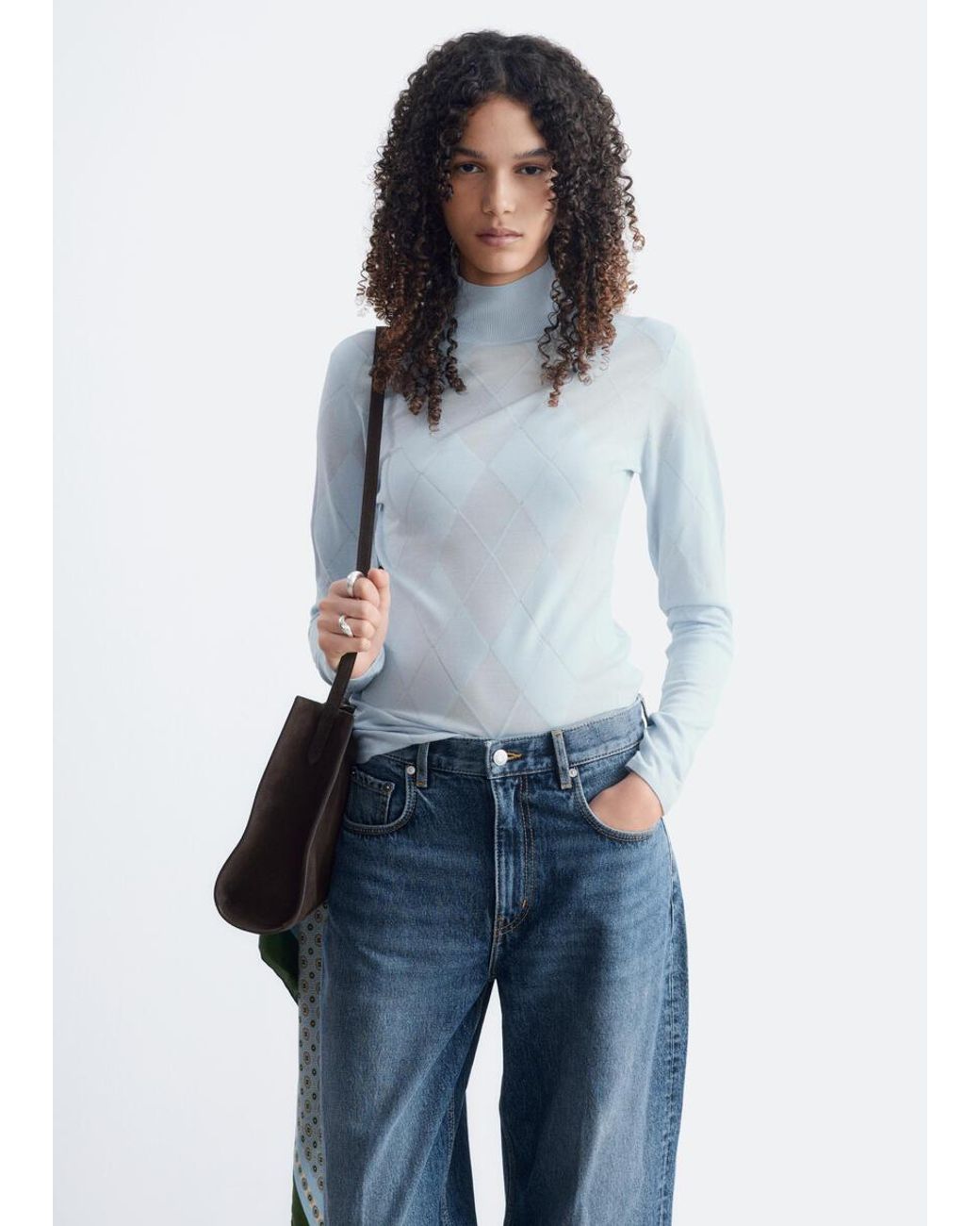 & Other Stories Blue Mock Neck Wool Top