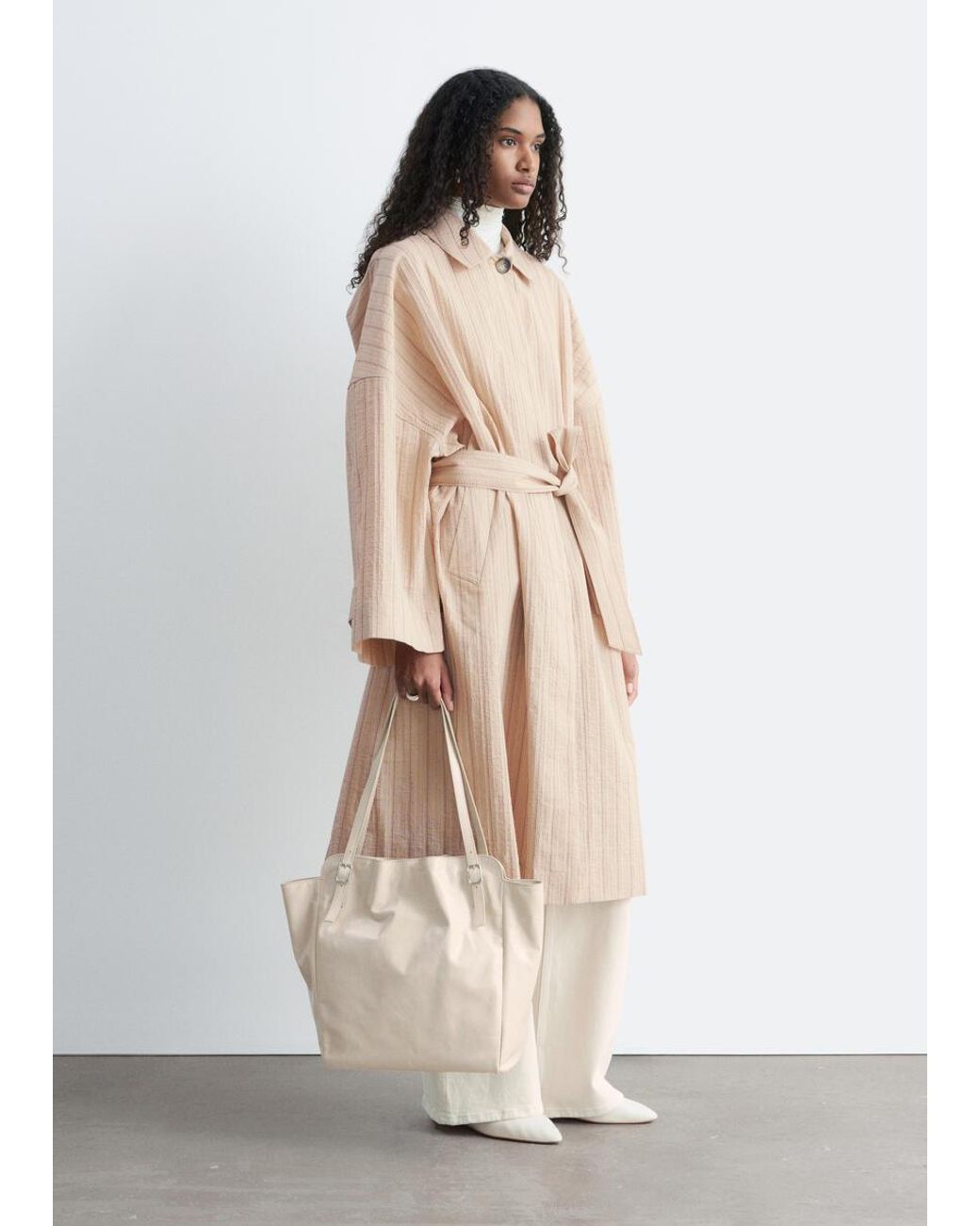 & Other Stories Natural Oversized Pinstripe Trench Coat