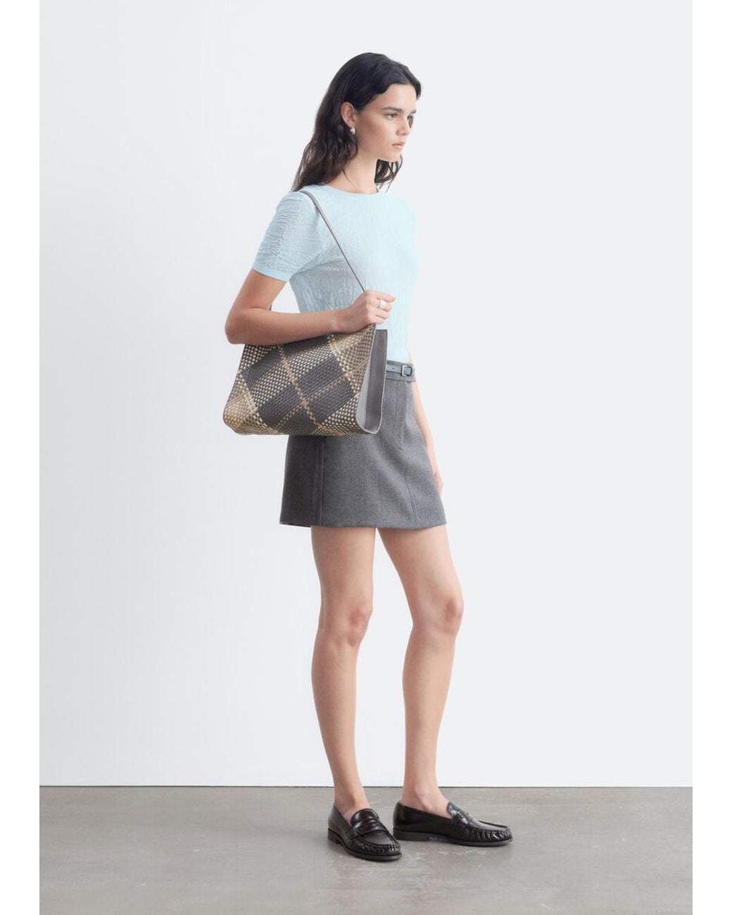 & Other Stories Gray Jacquard Knit T-Shirt
