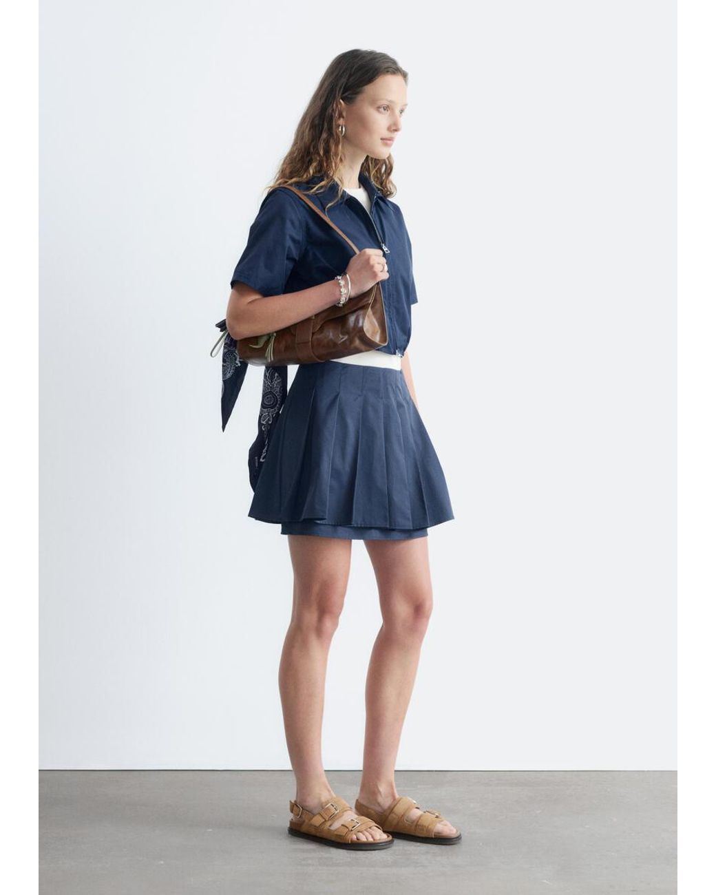 & Other Stories Blue Pleated Mini Skirt