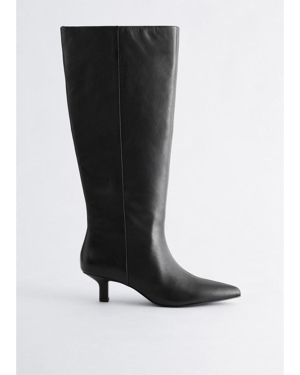 & Other Stories White Kitten Heel Leather Knee Boots