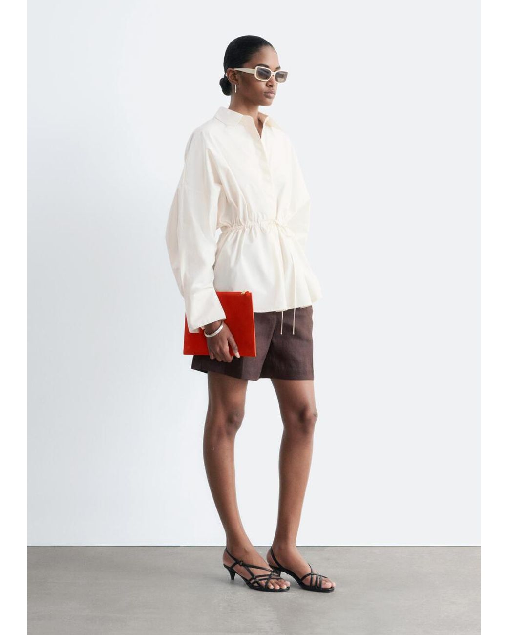 & Other Stories White Cotton Poplin Drawstring Shirt