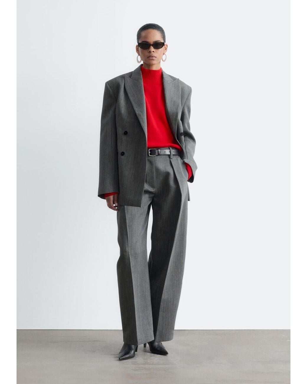 & Other Stories White Wool Barrel-Leg Trousers