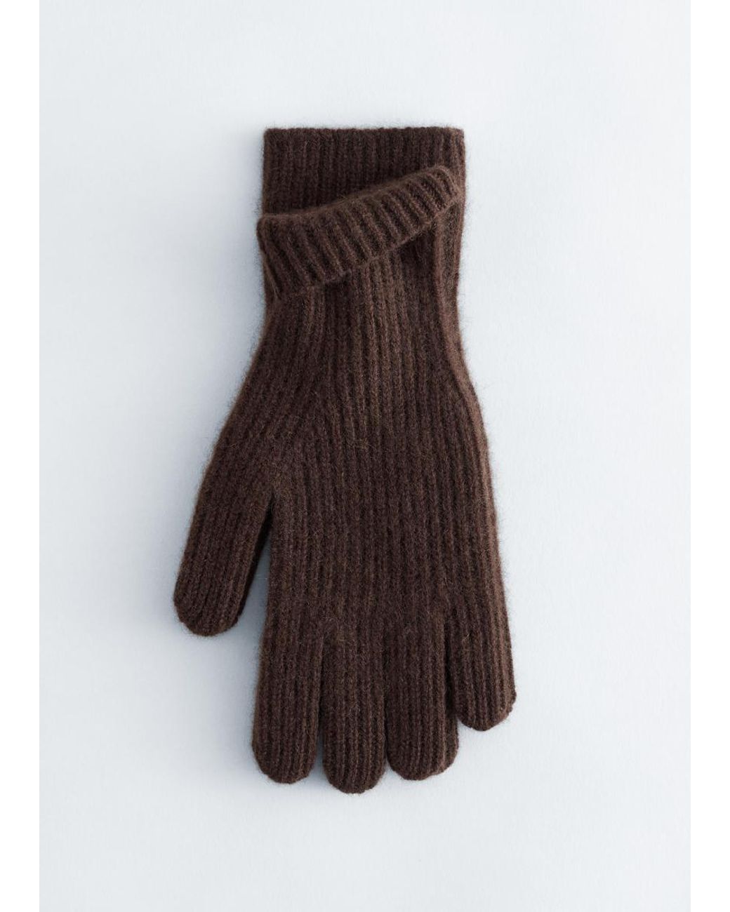 & Other Stories Brown Ribbed Cashmere Gloves