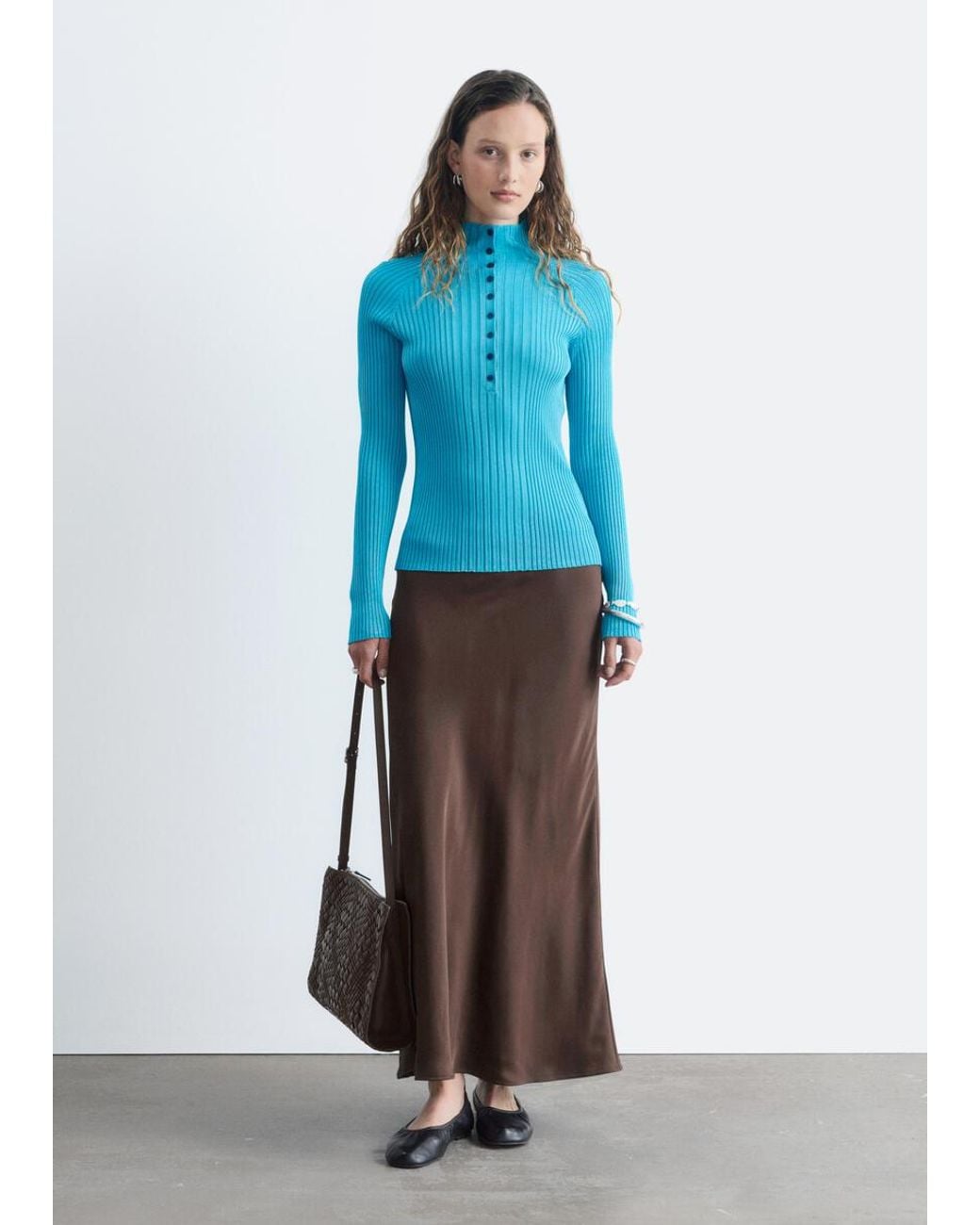 & Other Stories Blue Rib-Knit Top