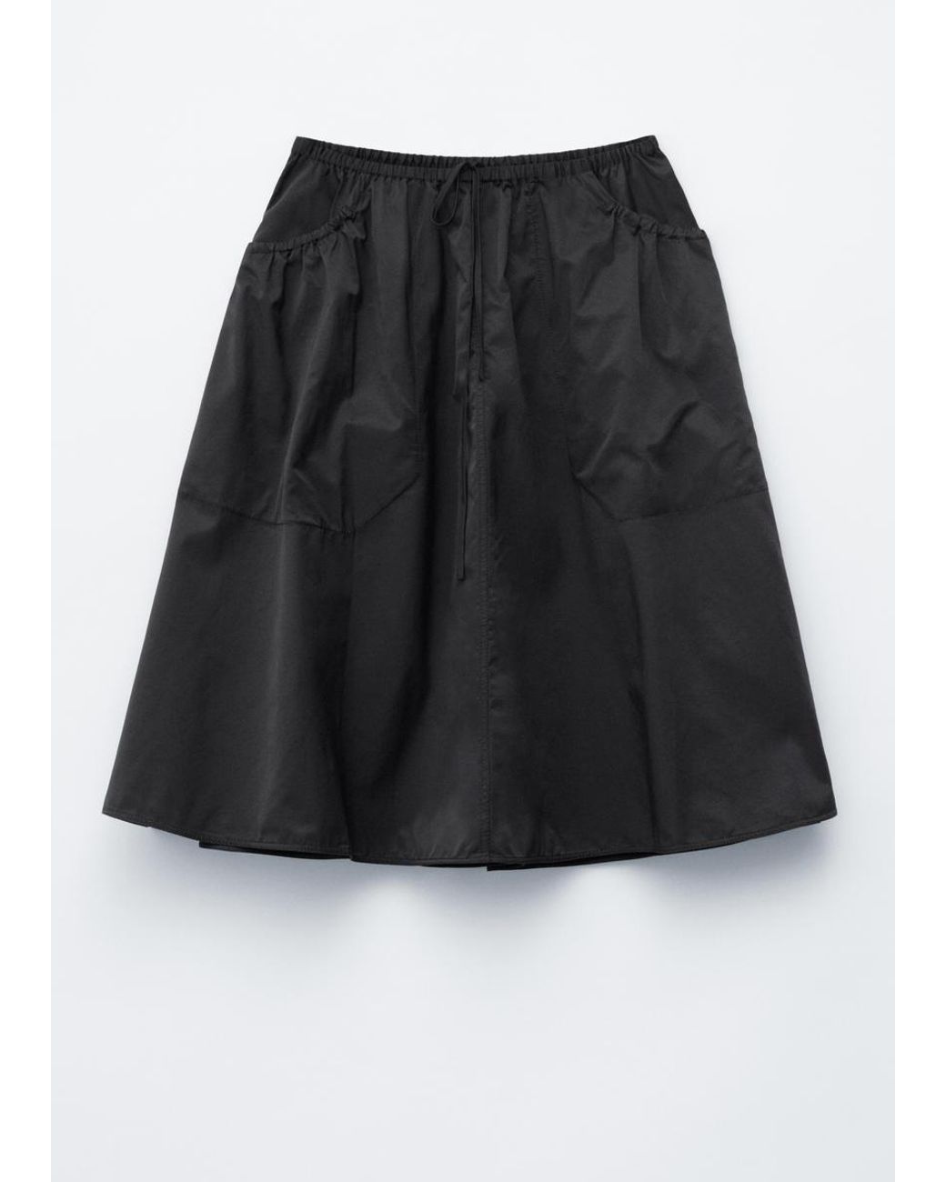 & Other Stories Black Gathered Twill Midi Skirt