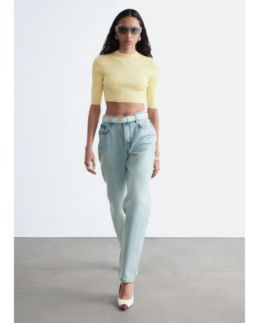 & Other Stories Yellow Slim-Fit Cropped T-Shirt