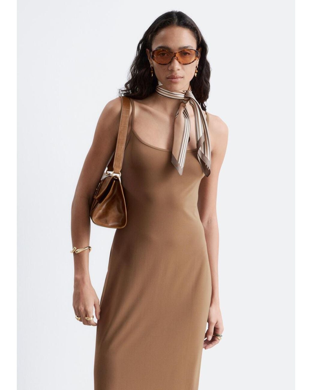 & Other Stories Brown Stretch Midi Slip Dress
