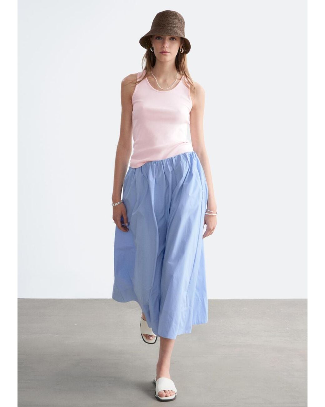 & Other Stories Blue Cotton Midi Skirt