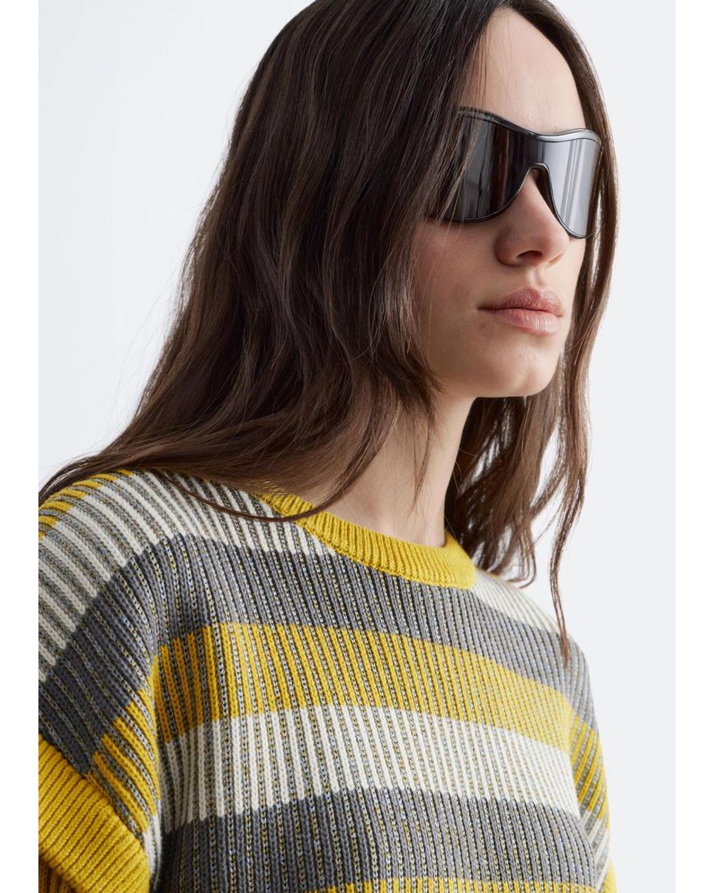 & Other Stories White Striped Panel Knit Jumper