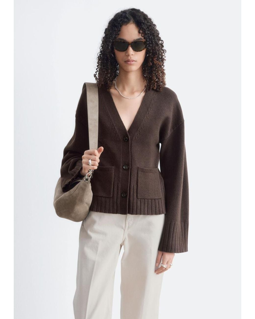 & Other Stories Brown Tapered Knit Cardigan