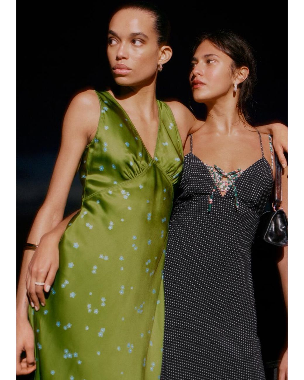 & Other Stories Green V-Neck Slip Midi Dress